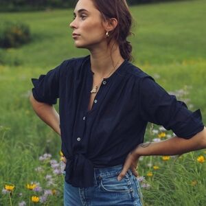 NWT MILLE Resort & Travel Florian Top Blouse Shirt In Noir Voile Medium New